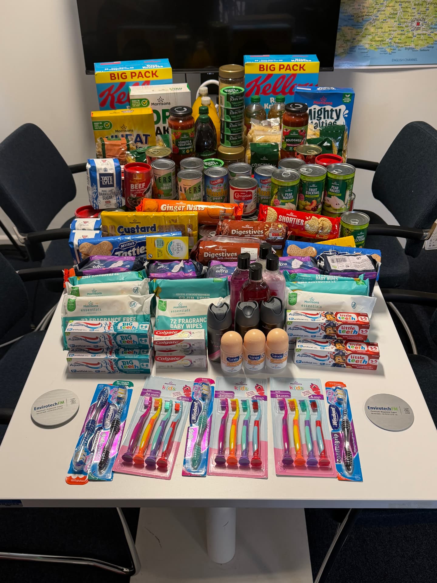 Food and essential items donated by the Envirotech FM team