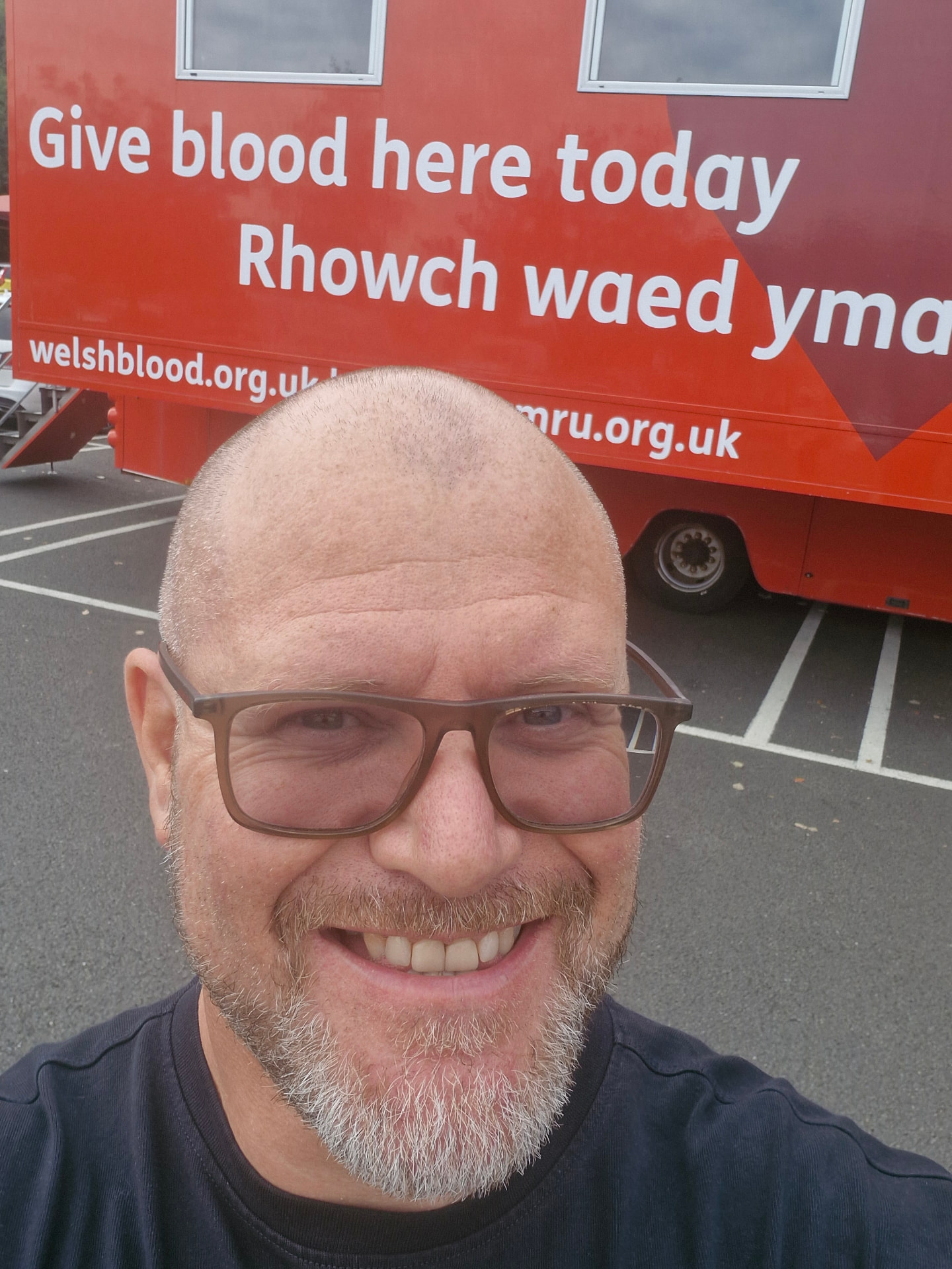 Ben Gonthier outside the Welsh Blood Service donation van