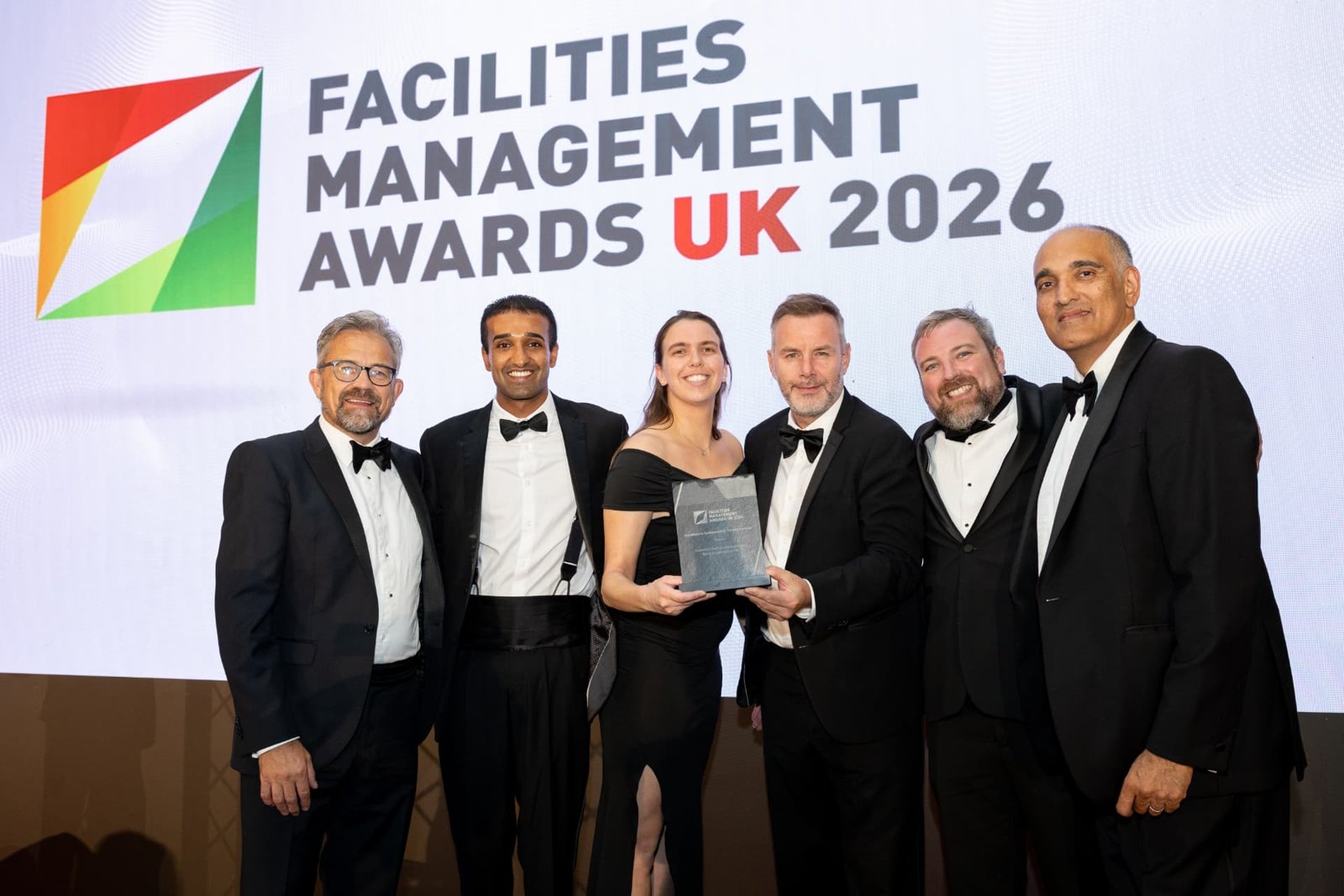 The Envirotech FM team collecting the Excellence in Sustainability award at the Facilities Management Awards UK 2026
